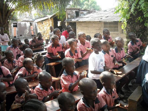 Kids excitedly responding to a Swedish play performed by our visitors