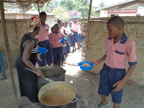 Kids receiving food