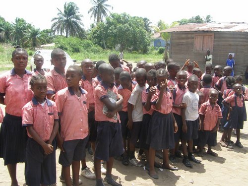 Students standing in line before the distribution