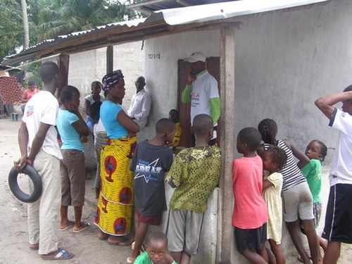 My colleague carrying out Ebola awareness