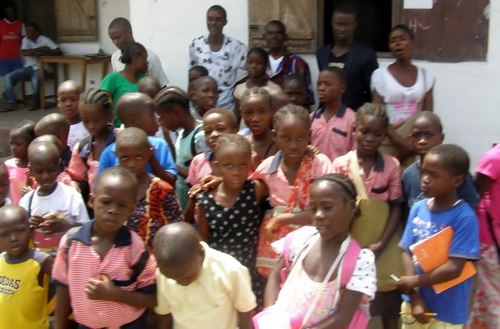 Cross-section of kids and staff on the first day of school