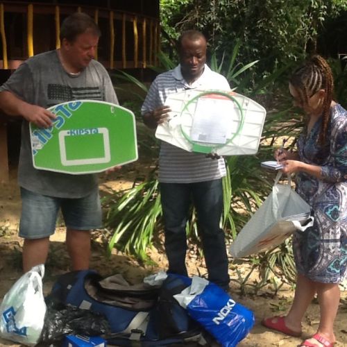 Paul and Anders holding some basketball materials